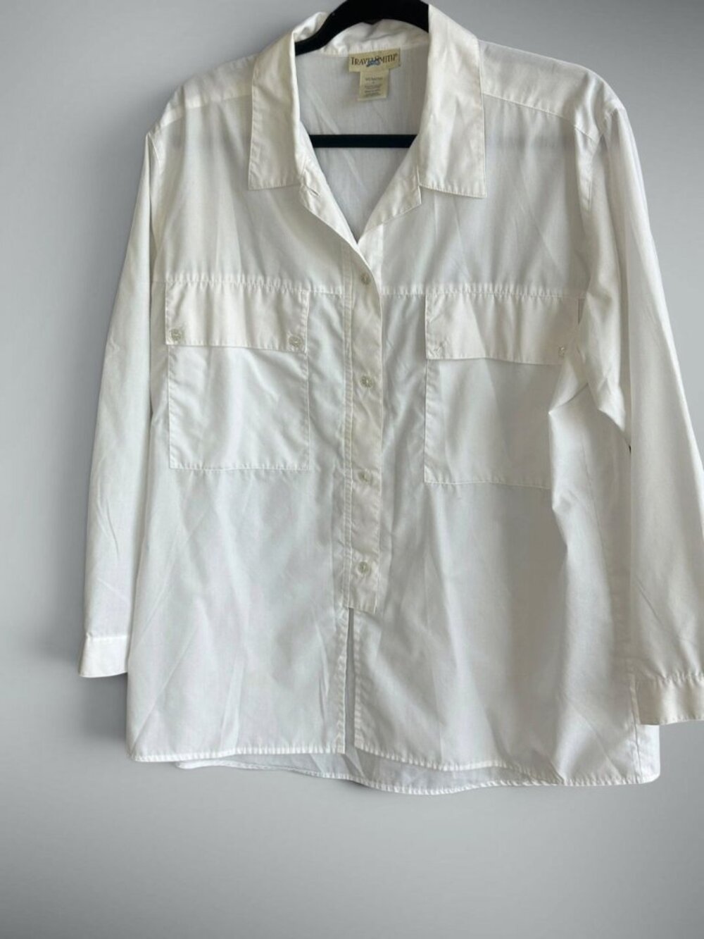 Travelsmith White Flap Pocket Long Sleeve Shirt Blouse Size Large